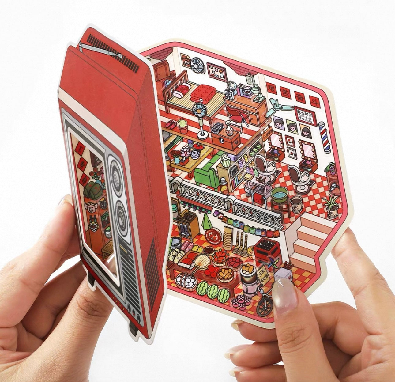 Today's business includes flip-style scenery stickers and miniature scenes