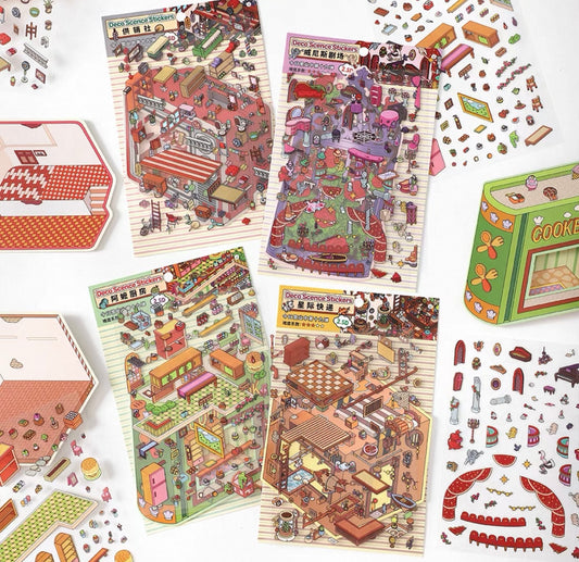 Today's business includes flip-style scenery stickers and miniature scenes